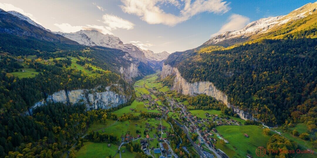 aerial view of lauterbrunnen valley in switzerland with autumn colors 1
