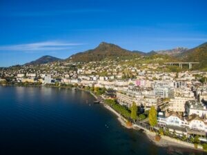 aerial view of montreux waterfront switzerland