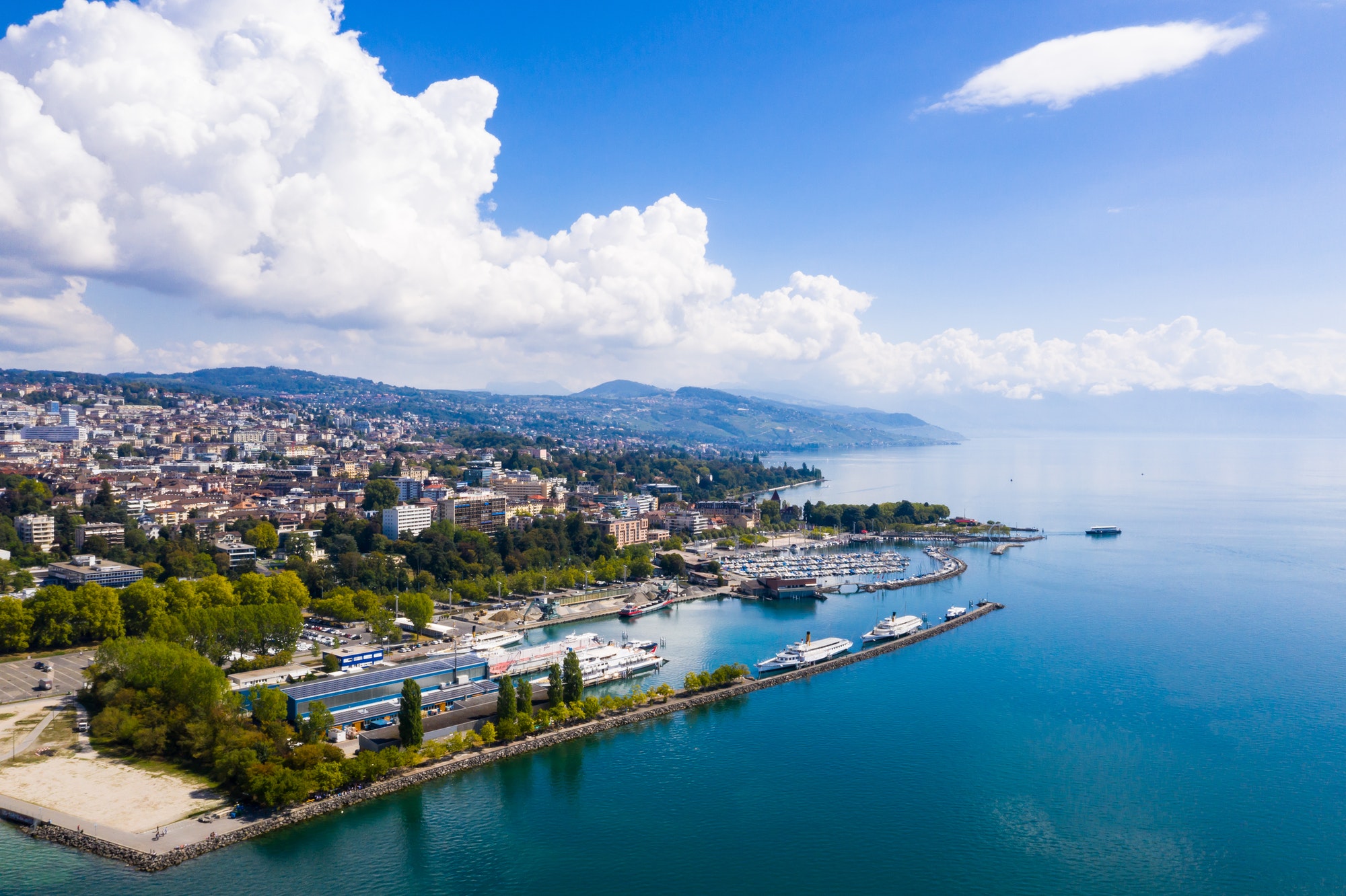 Aerial view of Ouchy waterfront in Lausanne, Switzerland | The Swiss