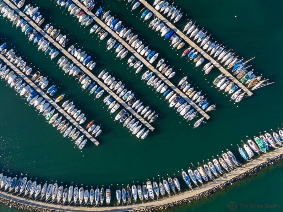 aerial view of ouchy waterfront in lausanne switzerland