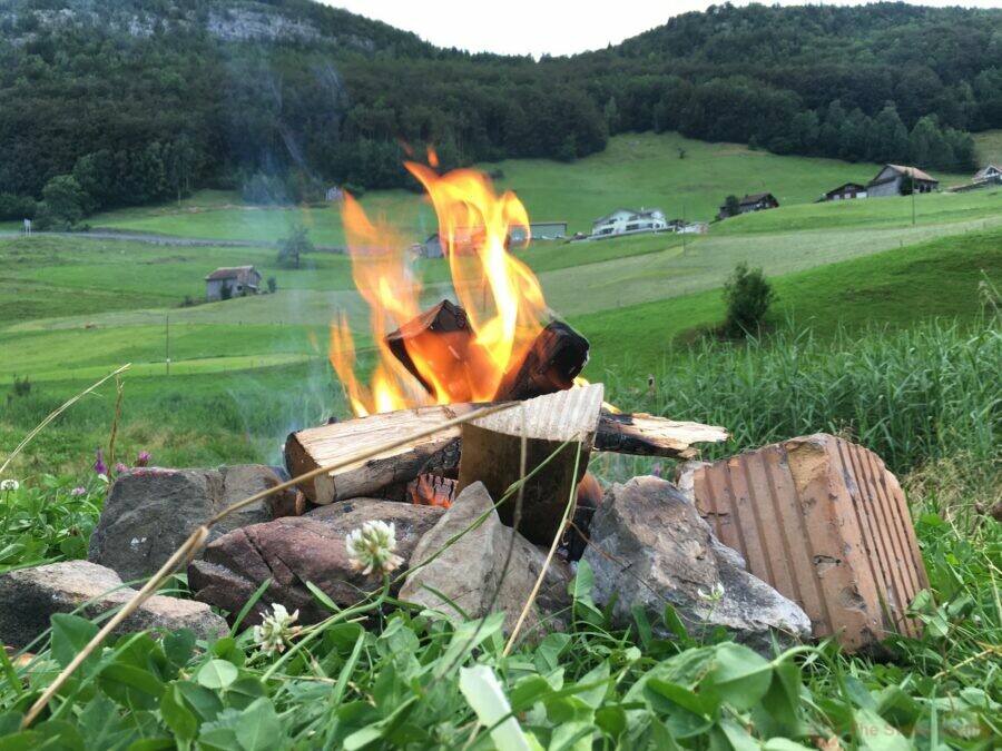 campfire in grass in switzerland