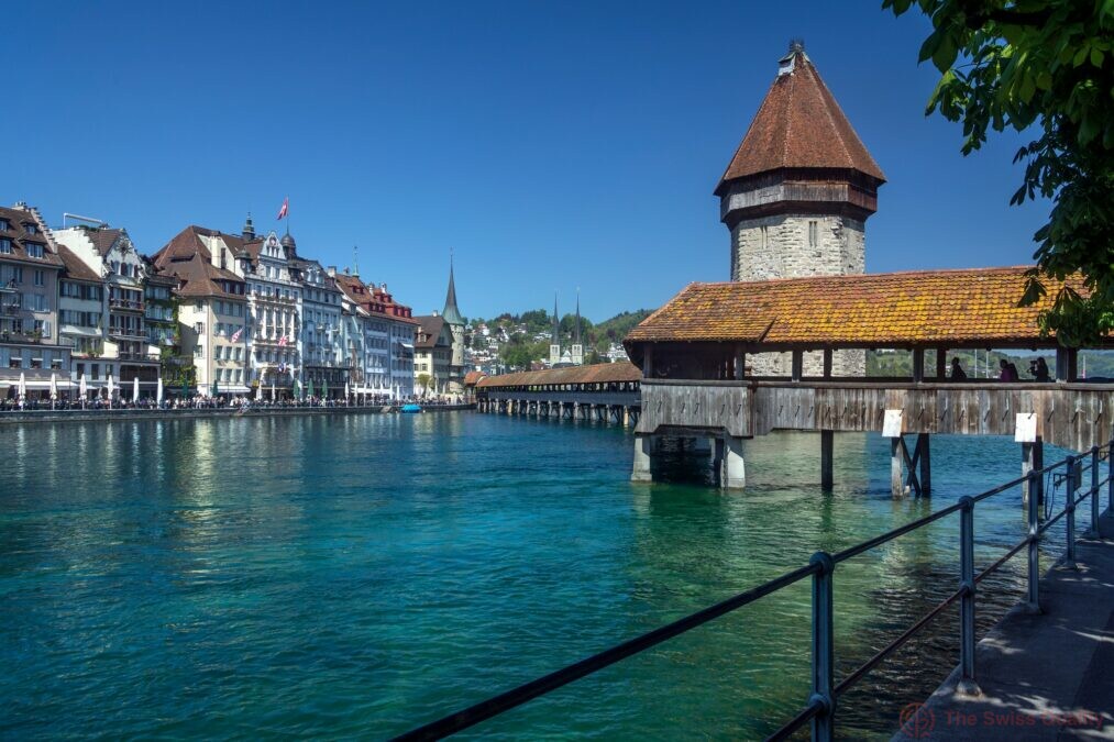 chapel bridge a 14th century covered wooden footbridge that spans the reuss in the city of luzern