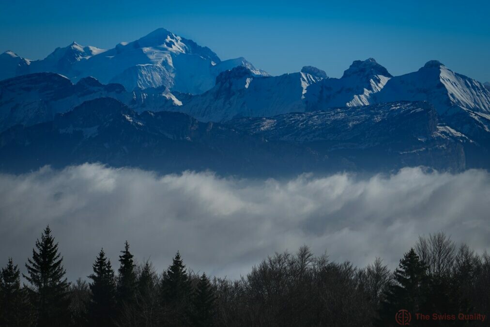 mountains and forest in switzerland cloud inversion