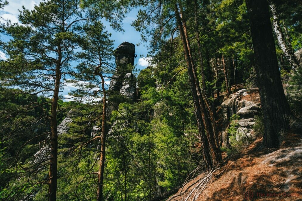 rock with climber silhouette in famous bastei rock formation national park saxon switzerland