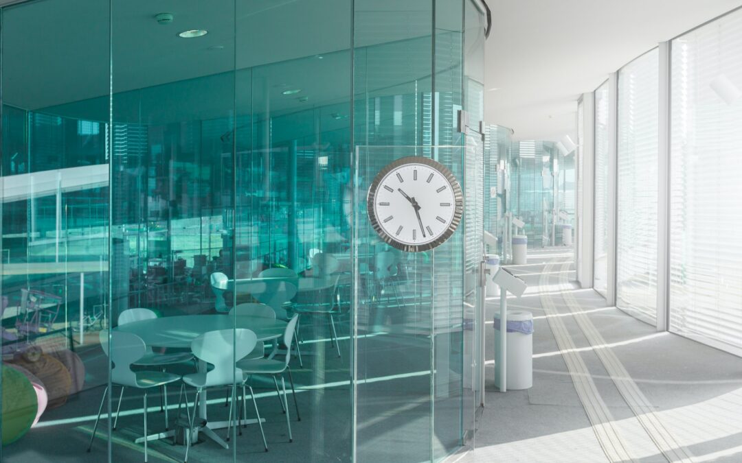 contemporary interior of office with glass wall