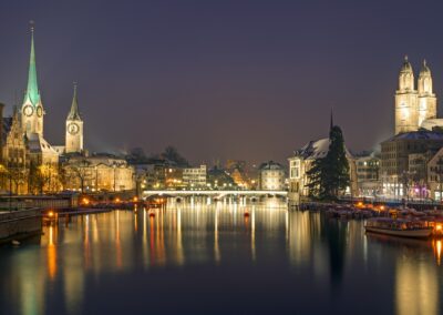 panorama of zurich at night