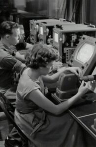 Decoding the Historical Rhythmgrayscale photography of three people sitting near monitors