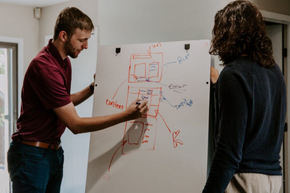 The Transformative Power of Commerceman drawing on dry-erase board