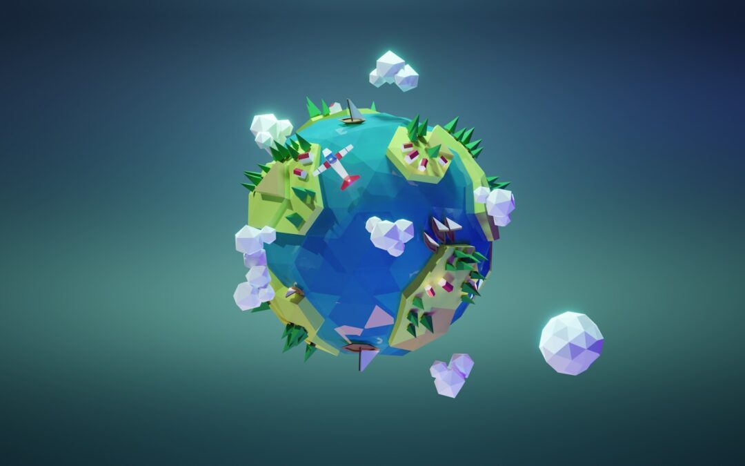 a low - poly model of the earth with trees and clouds