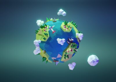 a low - poly model of the earth with trees and clouds